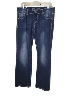 Wired Heart Womens 33" Straight Leg Jeans Rhinestone Cross Dark Wash Preppy Hip
